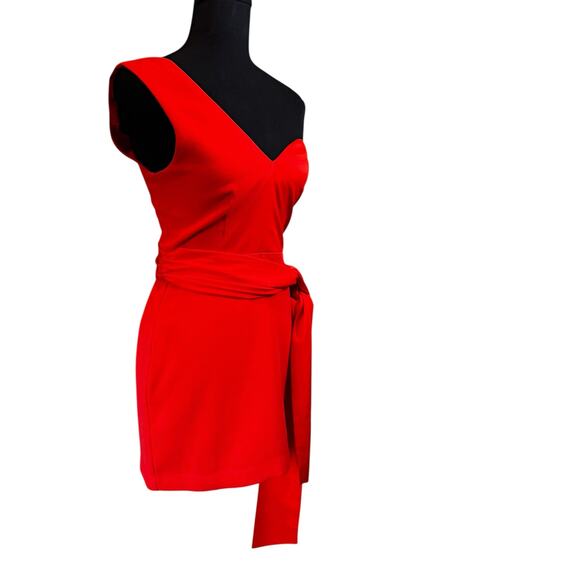NBD Revolve Jasper Mini Dress Size SMALL One Shoulder Red Orange Sash Bow - Picture 4 of 12